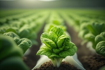 green plantation, Hydroponics method of growing plants using mineral nutrient solution, fresh lettuce in greenhouse or organic farm as hydroponic farming and agriculture concept
