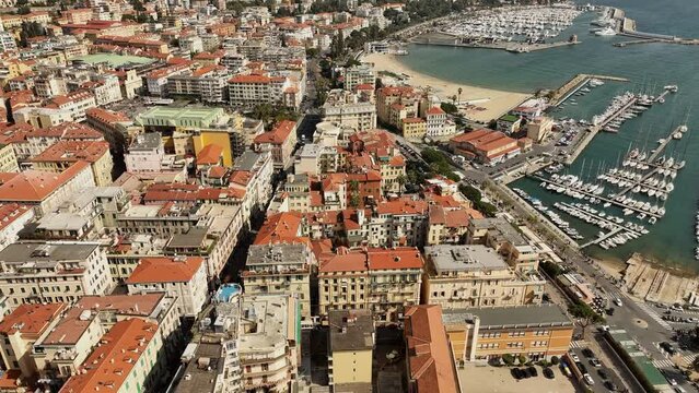 Aerial view of Sanremo, Italian city on the seashore in Liguria, north Italy