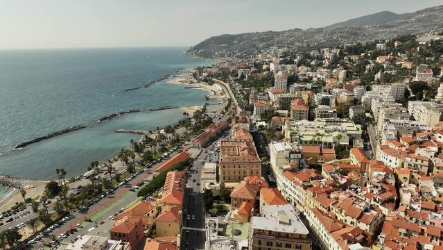 Aerial view of Sanremo, Italian city on the seashore in Liguria, north Italy