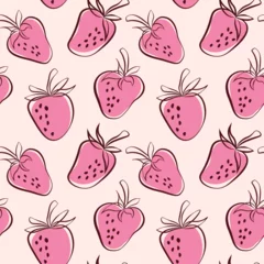 Fotobehang Strawberry abstract vector seamless pattern, fruit background, wallpaper, textile print, packaging. © Tatiana