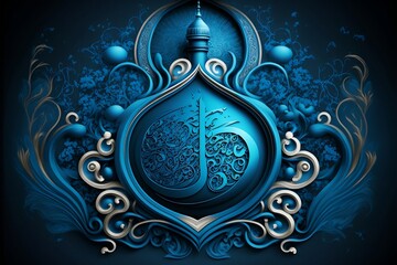 a symbolic of Ramadan with a blue theme