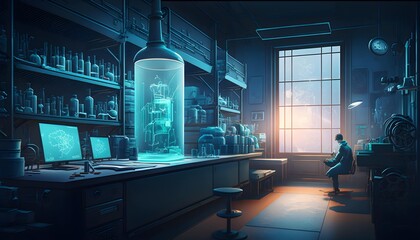In the laboratory, scientists work on research and development. Generative AI.