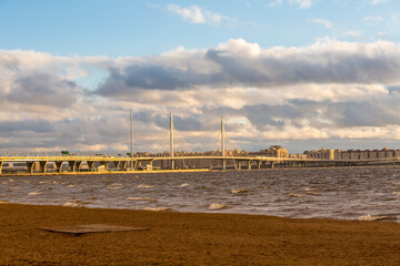 View of cable-stayed bridge Western high-speed diameter in Saint-Petersburg