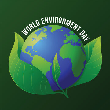 World Environment Day - Globe wrapped in leaves on dark green background vector design