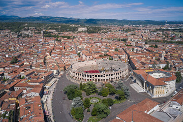 Aerial panorama of Verona city center, Italy top view.
