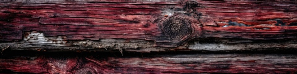 Close Up Maroon Textured Wood Background  Panoramic Banner. Generative AI