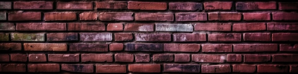 Maroon Brick Wall Background Panoramic Banner. Generative AI