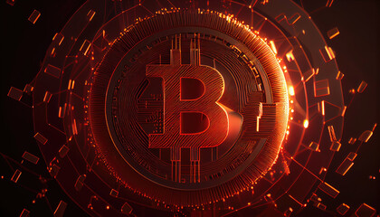 Bitcoin symbol, Financial background made of glow particles with Generative AI Technology