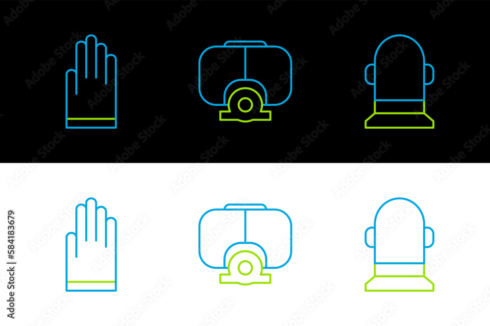 Wall mural Set line Buoy, Gloves and Diving mask icon. Vector