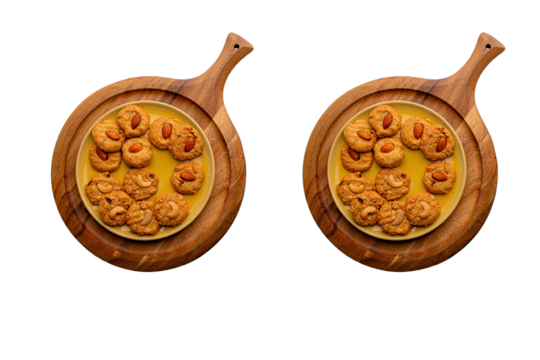 Homemade almond cookies on a plate on transparent background