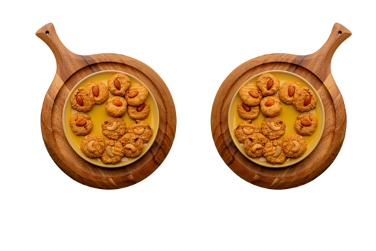 Homemade almond cookies on a plate on transparent background