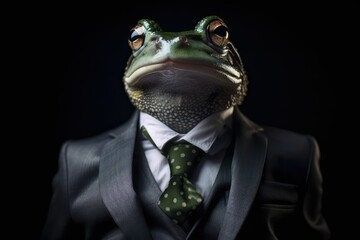 photorealistic frog wearing a suit, generative AI