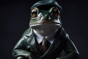 photorealistic frog wearing a suit, generative AI