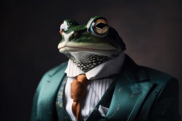 photorealistic frog wearing a suit, generative AI