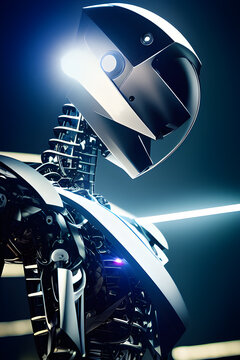 Futuristic Cyborg 3d rendering, humanoid robot operating a Cyber security system, data protection using digital technology