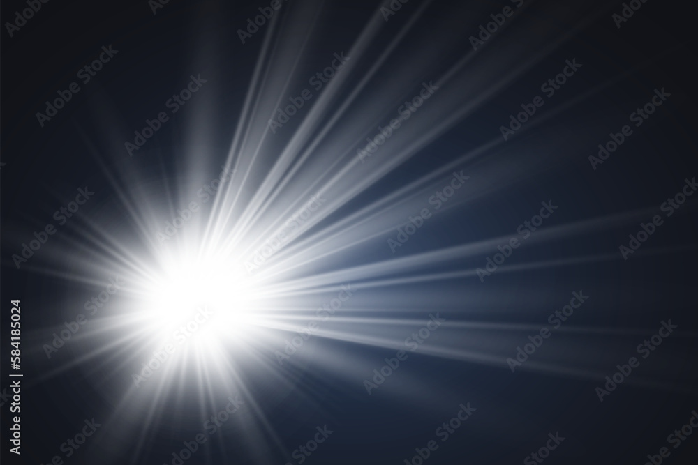 Poster special lens flash, light effect. the flash flashes rays and searchlight. illust.white glowing light