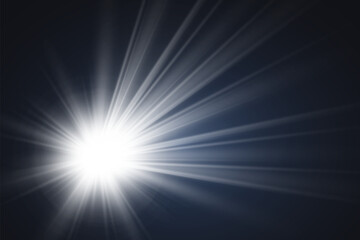 Special lens flash, light effect. The flash flashes rays and searchlight. illust.White glowing light. Beautiful star Light from the rays. The sun is backlit. Bright beautiful star. Sunlight. Glare.	
