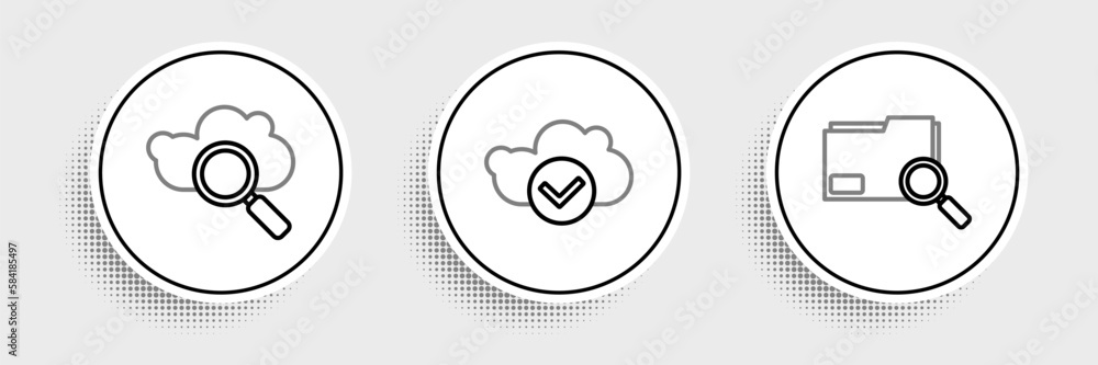 Poster set line search concept with folder, cloud computing and cloud check mark icon. vector