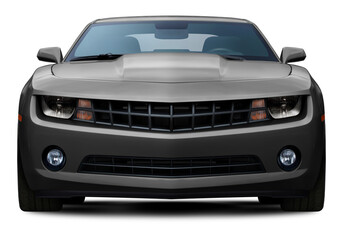 Front view of a powerful car in gray color. Made in PNG format on a transparent background.