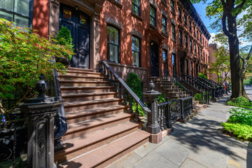 Famous Perry street in the West Village in the New York City - obrazy, fototapety, plakaty