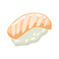 Nigiri with salmon illustration in color cartoon style. Editable vector graphic design.