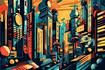 pop art of a futuristic city. digital art illustration. generative AI. - obrazy, fototapety, plakaty
