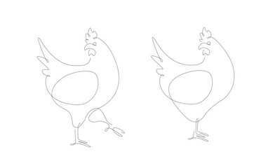 Chicken one line illustration.Chiken single line. Household animals line art vector.
