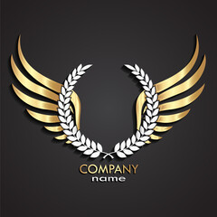 3d gold silver winged laurel wreath logo