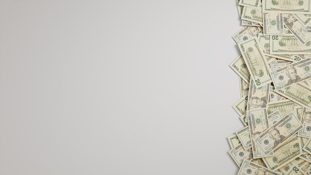 Banknotes Border Background with copy-space. Finance concept with Twenty Dollar Bills at the edge of frame.