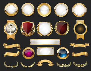 Collection of vintage retro premium quality golden badges and labels 