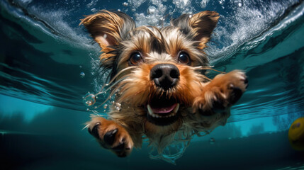 Yorkshire Terrier Dog Underwater, Generative AI, Illustration