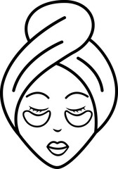 Fototapeta premium Spots under the eyes, a badge with a female face and stripes. Spa salon or home cosmetic rejuvenating procedure. Skin care. Get rid of wrinkles, puffiness, dark circles. Design element
