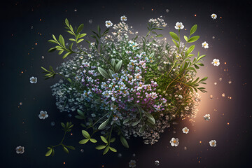 Fantasy Baby Breath flower, plant and leaves floral background