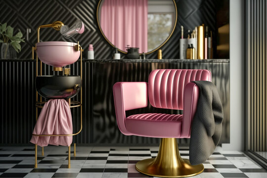 Modern interior of the female beauty salon. Super photo realistic background, generative ai illustration	