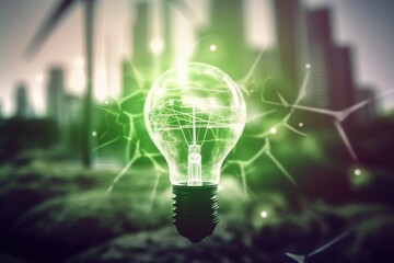 Green energy innovation of the future. Green electricity / Eco-friendly electricity. The future of electricity production. Generative AI.