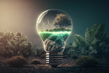 Green energy innovation of the future. Green electricity / Eco-friendly electricity. The future of electricity production. Generative AI.