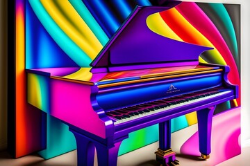 Rendering of Colorful Chaos on a Grand Piano. Generative AI. 