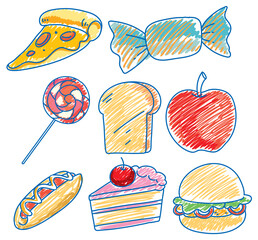 Simple children scribble of food