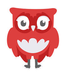 Red owl front view. Bird in flat style.