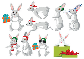 Cute rabbit cartoon character collection