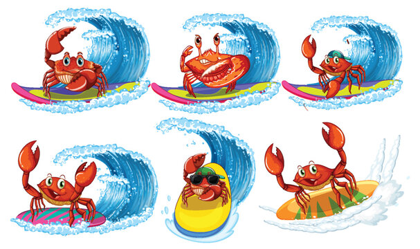 Funny Crab Cartoon Characters in Summer Theme