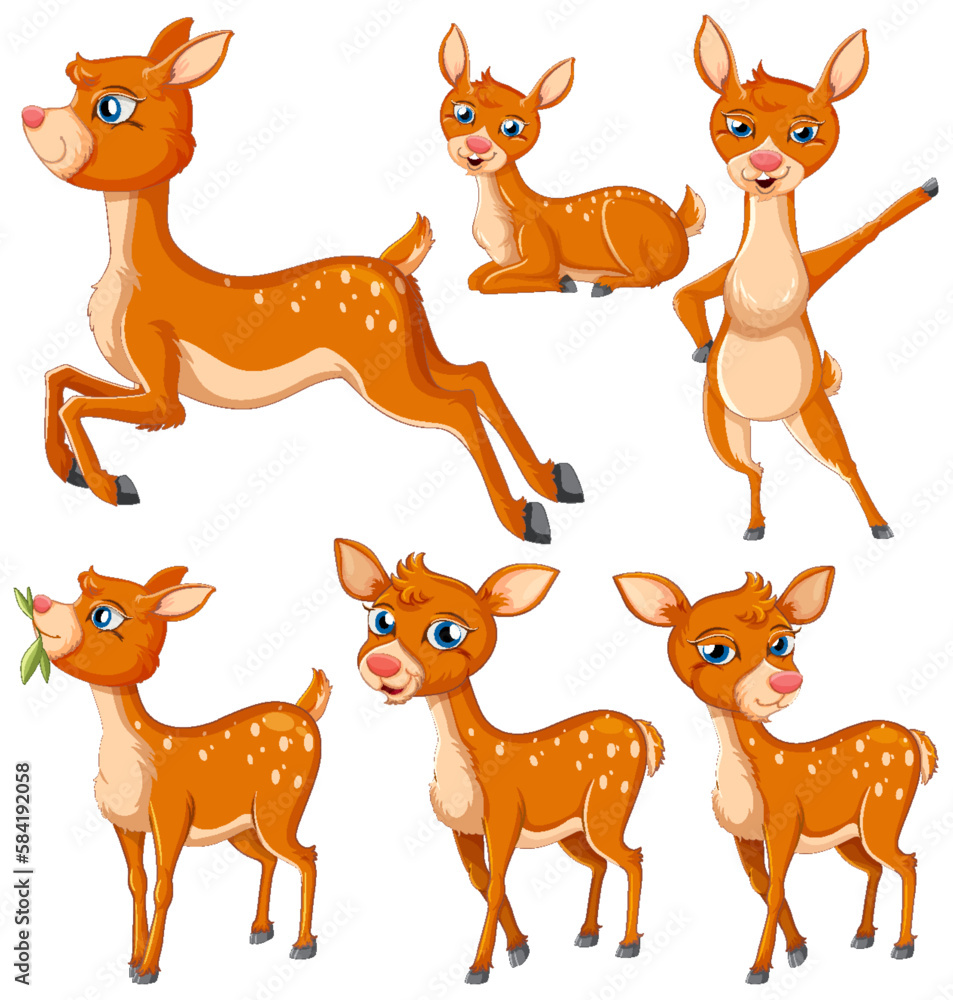 Wall mural Collection of Cartoon Deer Characters