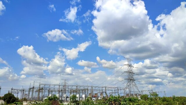 cloud timelipse bright blue sky background. white cloud hyperlipse. summer weather in the countryside. no people.
