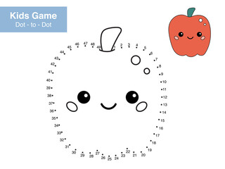 Number puzzle game. Dot to dot. Cute kawaii Bell pepper. Healthy food. Cartoon vegetable. Educational worksheet. Printable activity page for children. Connect the dots and color. Vector illustration.