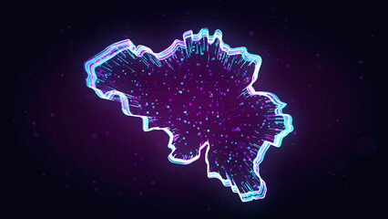 Purple Blue Shiny Belgium Map 3d Lines Effect With Square Dots Particles On Dark Purple Glitter Dust Background