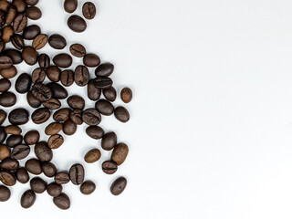 top view of scattered coffee beans with copy space