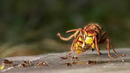 Hornisse (Vespa crabro) und Ameisen