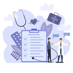 Medical concept, consultation between doctor and patient. Practice, guidelines, problems, cooperation, advice and treatment. - obrazy, fototapety, plakaty