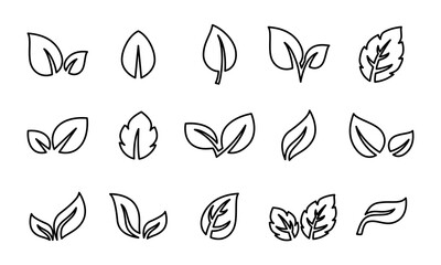 Leaf outline vector set isolated on white background. Leaves outline icon. Leaf set.