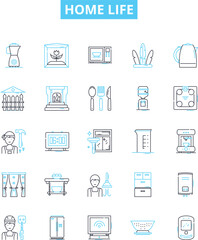Home life vector line icons set. Residence, Family, Comfort, Relationships, Harmony, Security, Coziness illustration outline concept symbols and signs